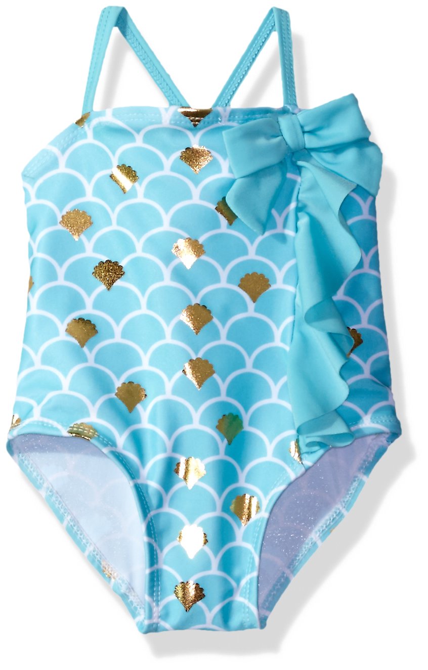 Sol Swim Girls' Solo Swim-Infant-Seashell Delight One Piece Swimsuit, Teal, 18 Mos