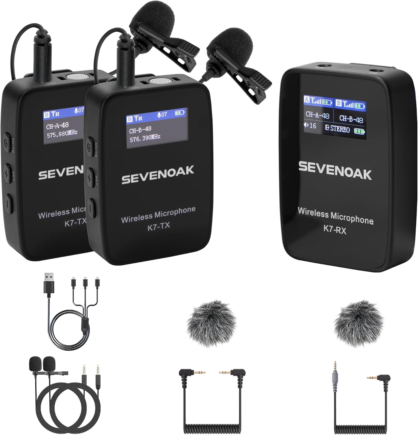 Sevenoak K7 UHF Wireless Lavalier Microphone System for Cameras DSLR Smartphone, 48-Channel,164ft Range,Compact Clip-on Lapel Microphones for Video Recoding YouTube Live Streaming Interview Sevenoak K7 UHF Wireless Lavalier Microphone System for Cameras DSLR Smartphone, 48-Channel,164ft Range,Compact Clip-on Lapel Microphones for Video Recoding YouTube Live Streaming Interview