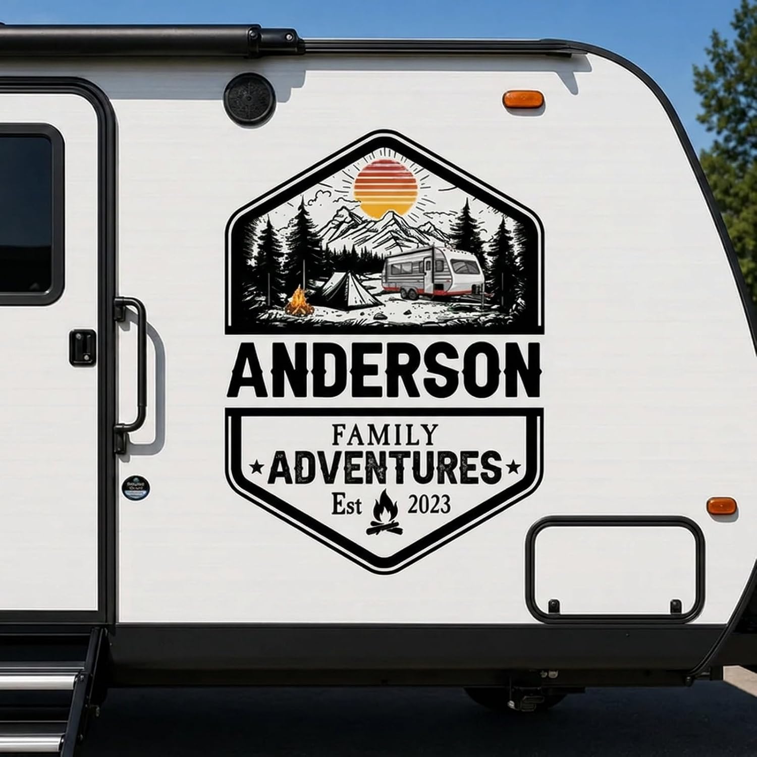 Personalized Family Camping RV Decal Custom Name Date Vinyl Sticker for Motorhome Travel Trailer Outdoor Camper Gift