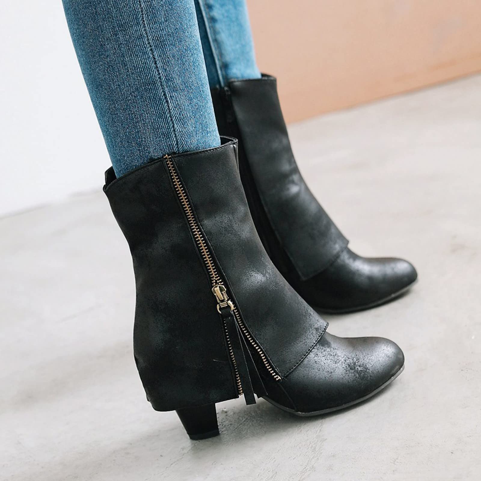 Generisch Botas de equitación para mujer, moda invernal, bordado retro, hilo de bordar, tacón grueso, punta puntiaguda, pies cómodos, no abrasivos en las botas