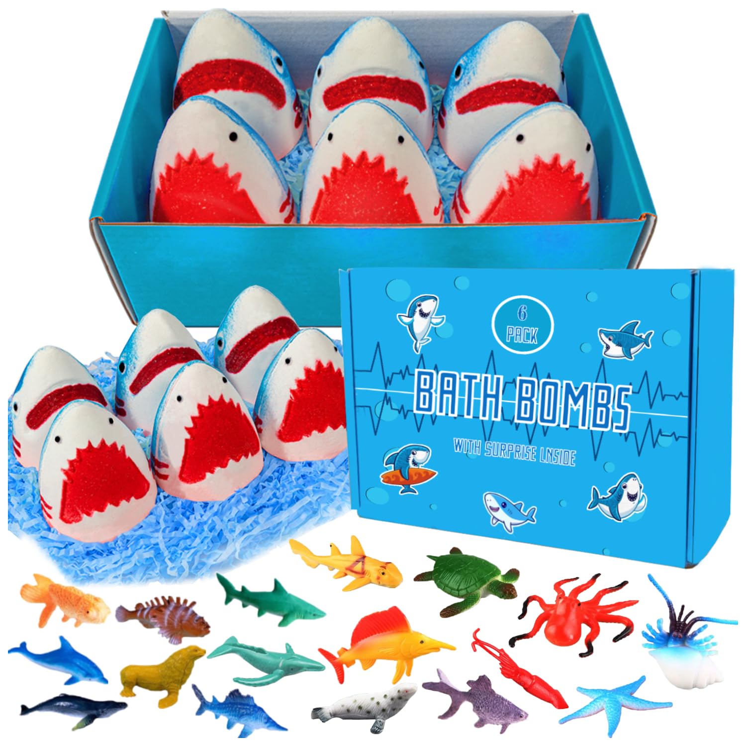 Shark Bath Bombs for Kids with Surprise Inside SEA Animals - Natural and Safe Bath Bombs Gift Set for Girls & Boys - Multicolored Organic Bubble Bath.