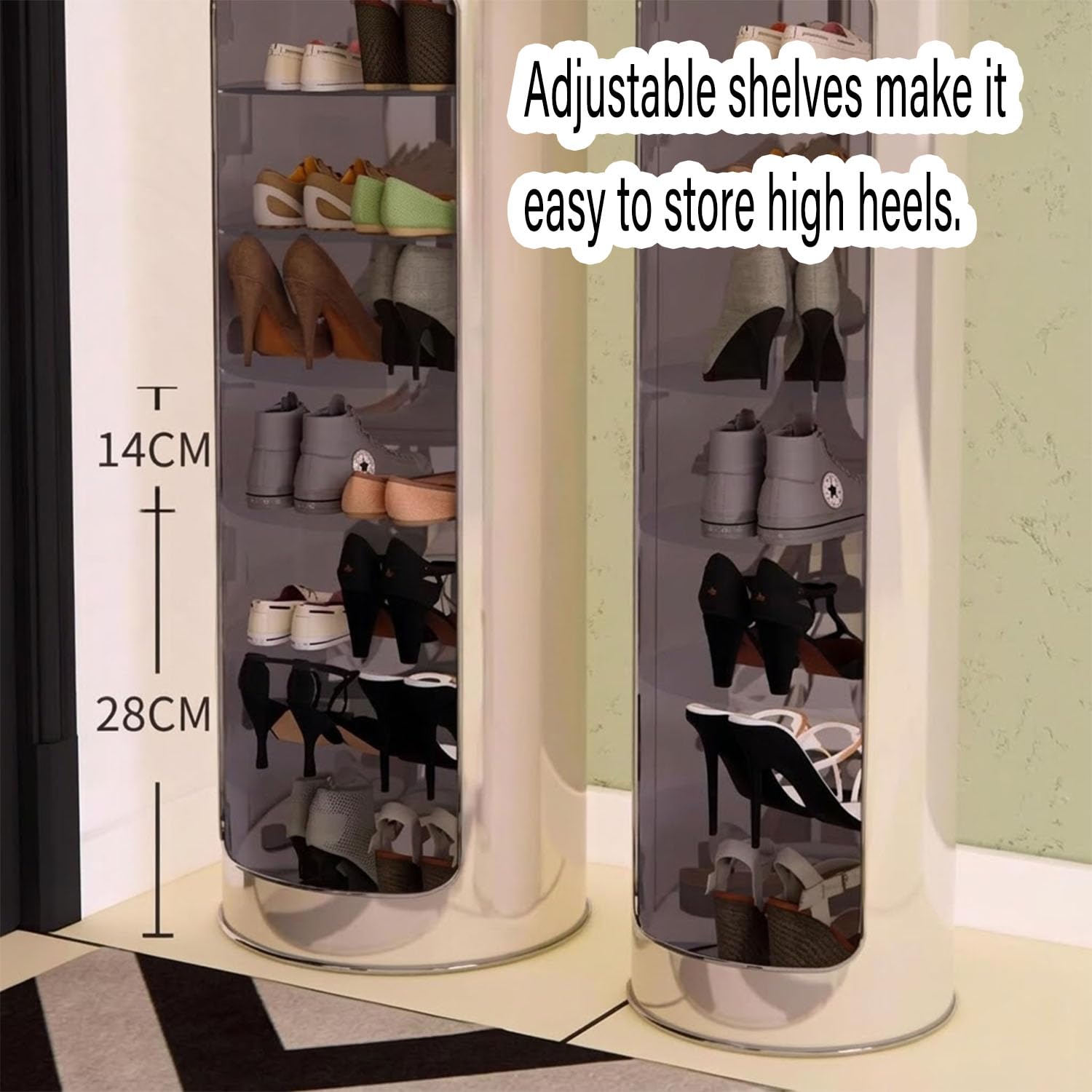 Genérico Zapatero Giratorio 360° Estante Redondo De Metal Independiente Organizador Vertical para Zapatos y Bolsos Espacios Pequeños Almacenamiento para Armario Pasillo Sala de Estar (120 * 33cm)