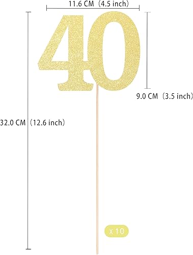 Miniatura 2 de Gexolenu NO 40, paquete de 10 centros de mesa de cumpleaños de 40 cumpleaños de doble cara con purpurina dorada para mesas, decoración de mesa