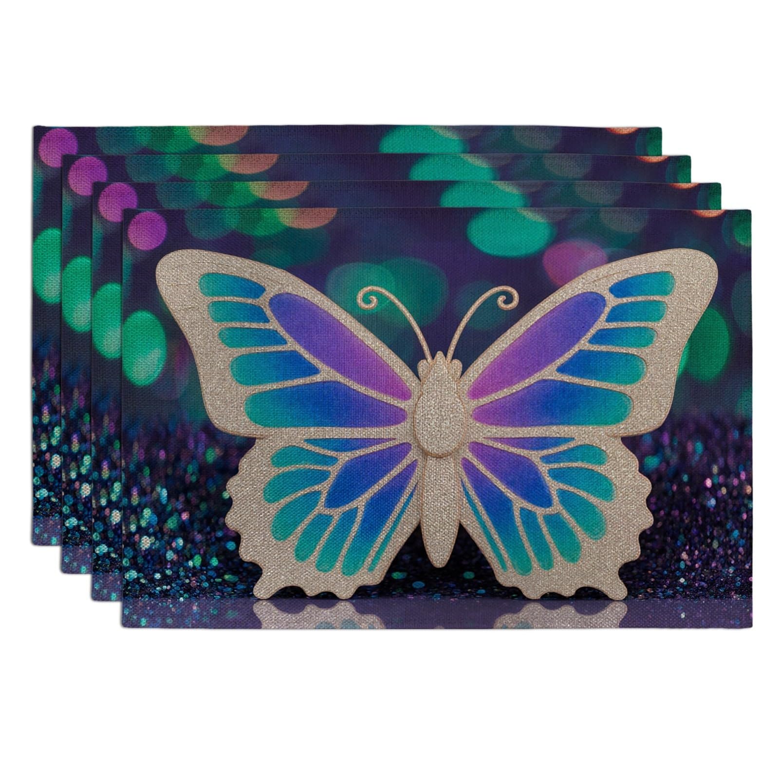 Butterfly Placemats, Colorful Glittery Decorative Place mats for Dining Table, Vibrant Indoor Outdoor Kitchen Party Decorative Placemat Set of 4