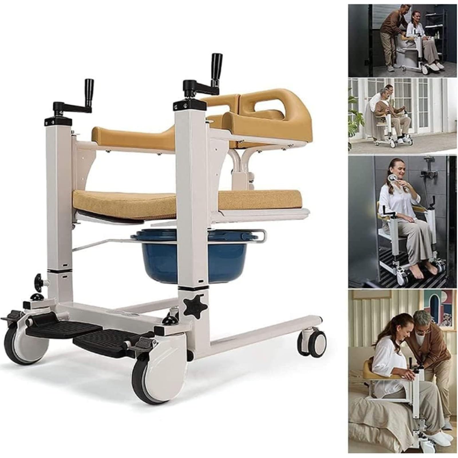 Silla De Transferencia De Pacientes 4 En 1 con Asiento Dividido De 180 ° Silla De Elevación De Dirección Flexible De 360 °, Silla De Ruedas Elevadora De Transferencia para Personas