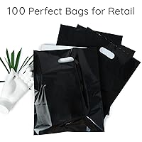 Vista 2 de 100 bolsas de plástico negras con asas – 12 x 15 pulgadas, bolsas de venta al por menor negras brillantes de 2 mil de grosor adecuadas
