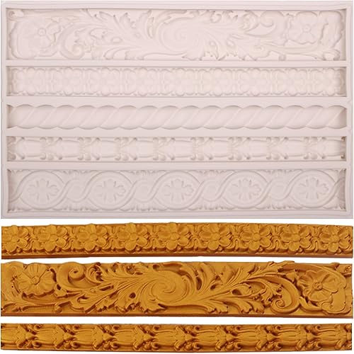 Molde de silicona de chocolate barroco, molde de fondant de borde de alivio vintage para decoración de cumpleaños, boda, pastel, caramelo, azúcar,