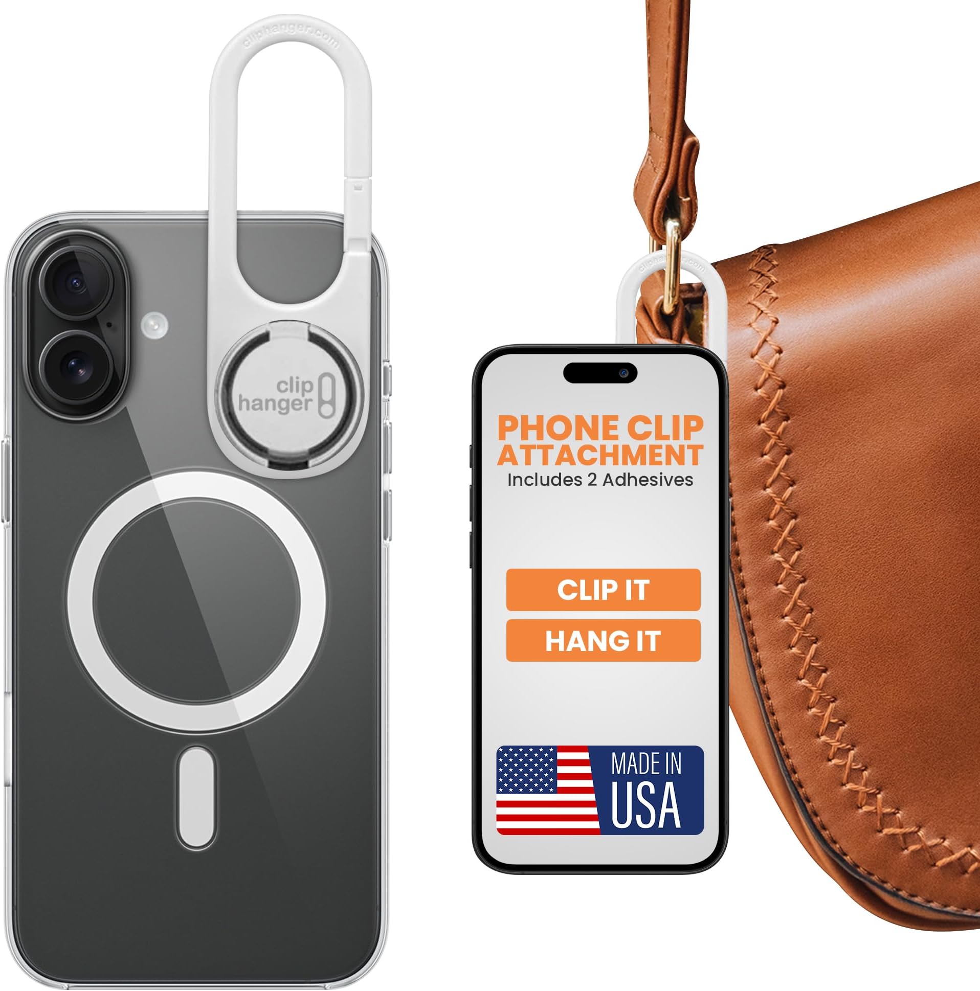 PIVIT - Phone Grip & Holder - Secure Phone Attachment for Texting, Selfies - Wireless Charging Compatible - Finger Loop for Phone Case - White