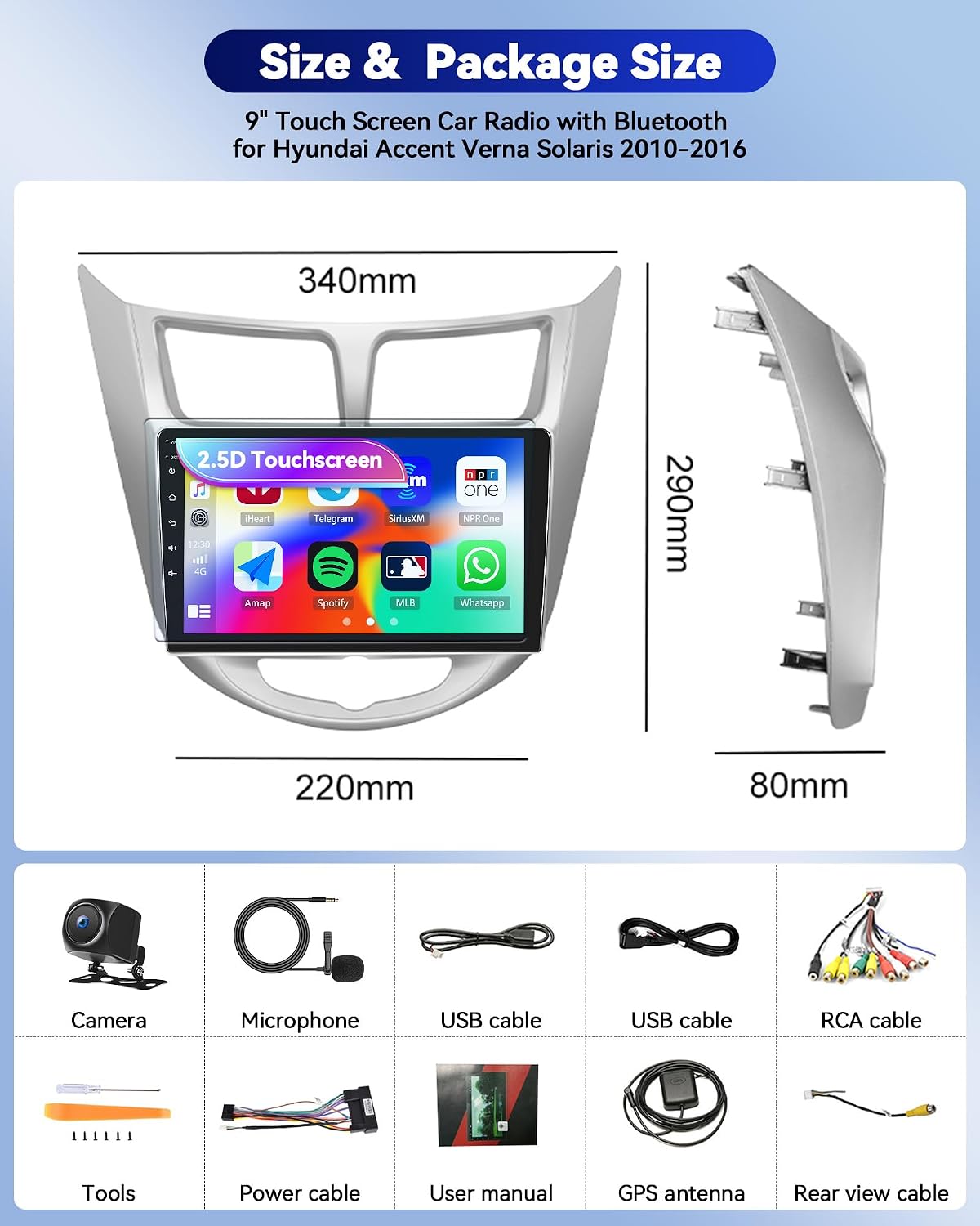 8 Core 6+128G for Hyundai Accent Verna Solaris 2010-2016 Android Car Stereo, 9" IPS Car Radio Wireless Carplay Android Auto/FM/RDS/32EQ/GPS/WiFi/SWC + AHD Backup Camera 10 712tYRZ2jsL. AC SL1500