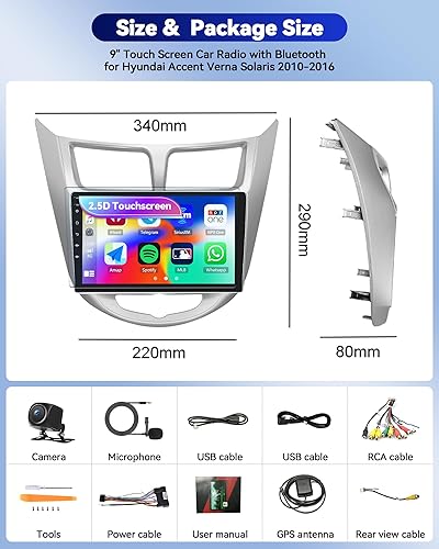 Miniatura 25 de CAMECHO 2+64G CarPlay & Android Auto Receptor estéreo para coche, Android 13 Doble DIN Radio de coche para Hyundai Accent Verna Solaris 2010-2016