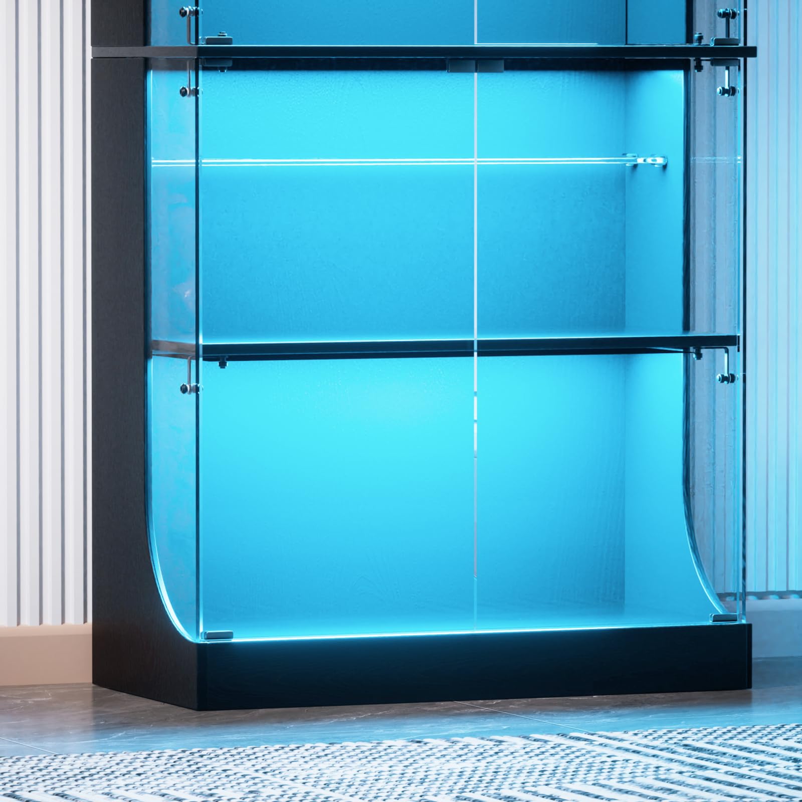 Vitrine de pie con LED, vitrina de pie de vidrio con 6 estantes y 4 puertas de vidrio con sensores inteligentes, armario con vitrina, armario de vidrio a prueba de polvo adecuado para sala de estar