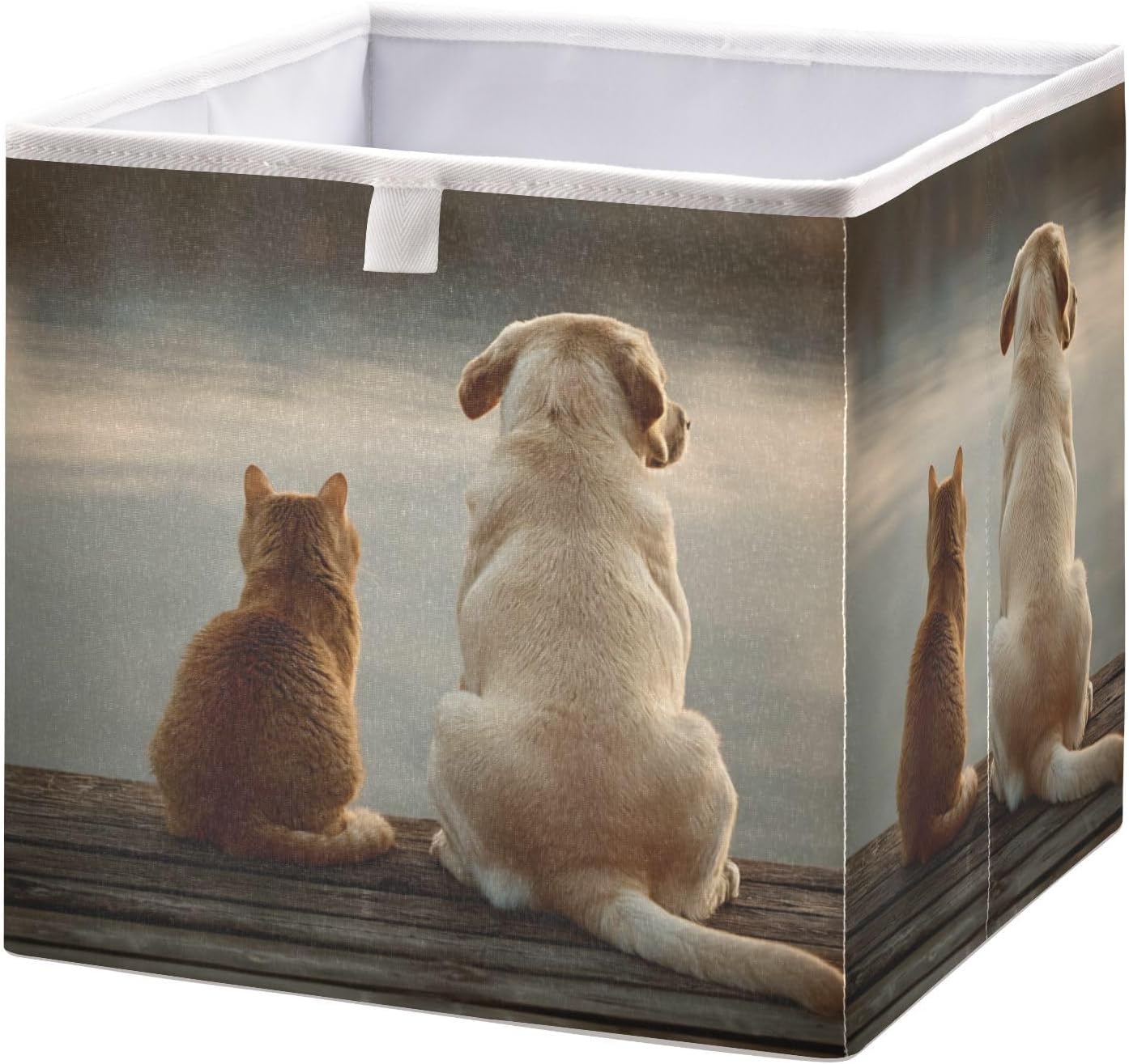 Foldable Fabric Dog Cat Sit Storage Bins with Handles – Sturdy Organizer Cubes for Bedroom Rectangular