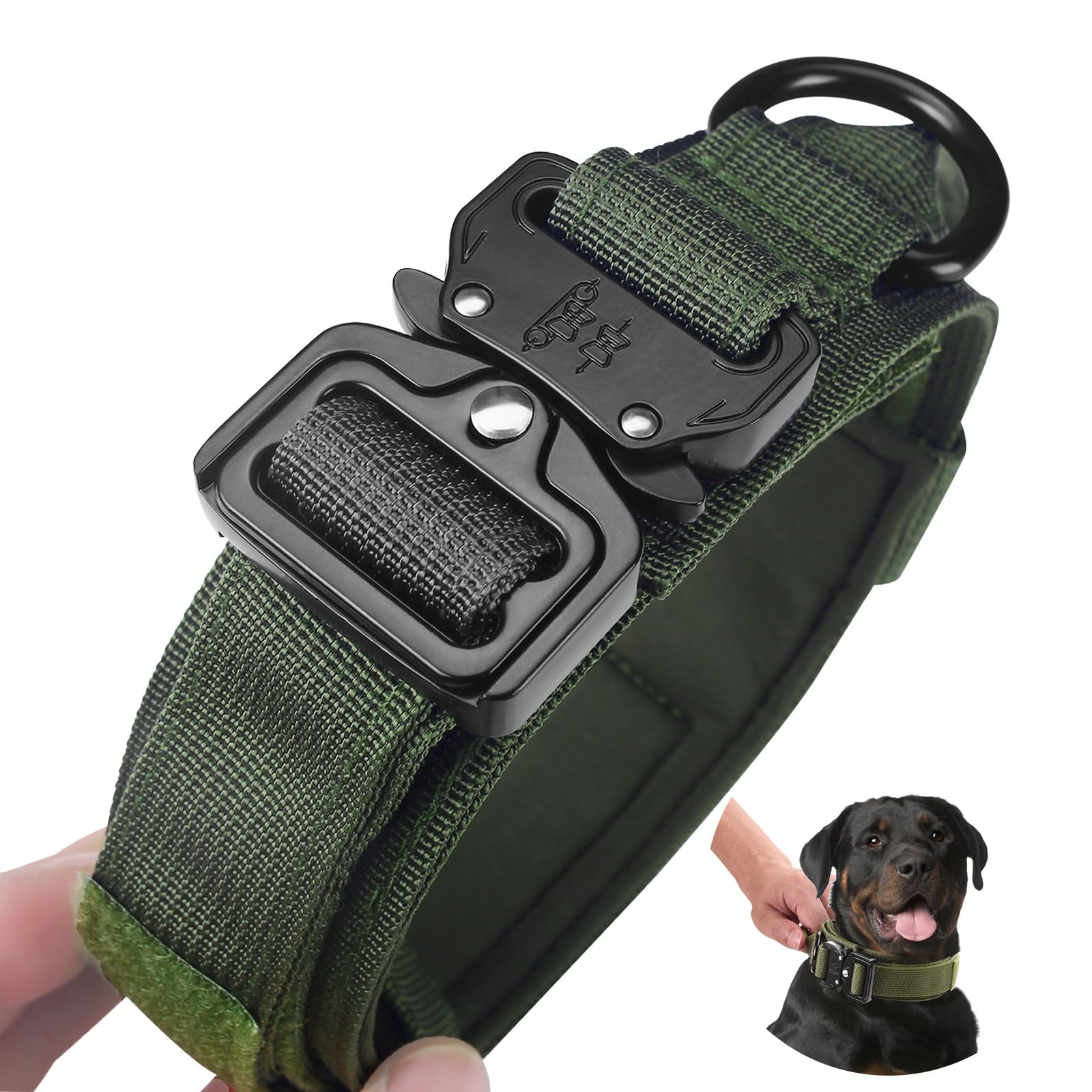 PET'S HUB Nylon Dog Collar with Safety Buckle, Adjustable Pet Collars with Soft Neoprene Padding, Dog Collar. (Army Green, Medium)