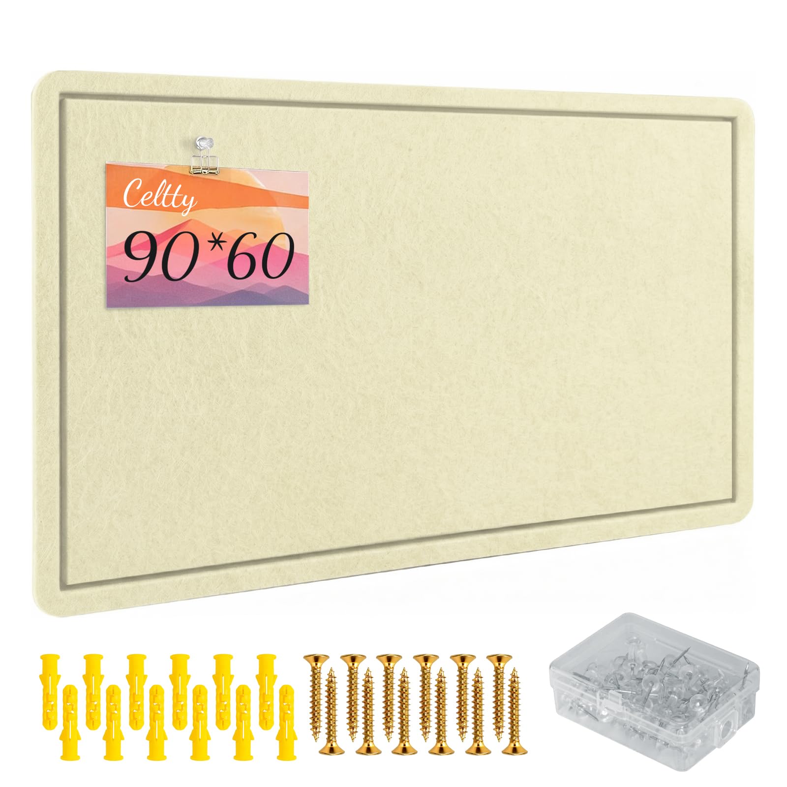 Foldable Felt Bulletin Board (90×60cm, Black) – Cork Board Alternative with 12 Removable Adhesive Tabs | Wall-Mount for Home Office, Classroom, Bedroom & Entryway (Beige)