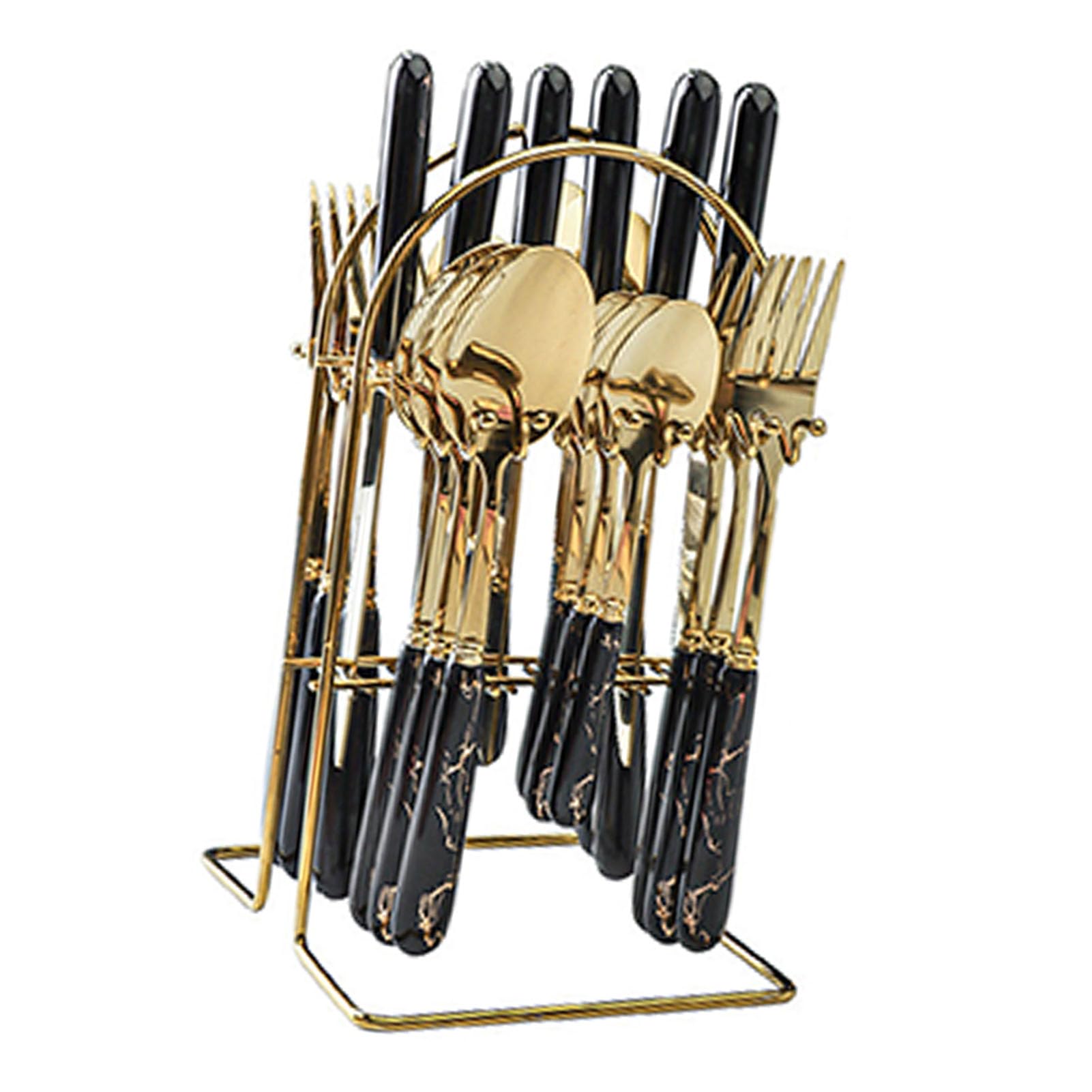 Juego de tenedor y cuchara de acero inoxidable, cubiertos gruesos pulidos con espejo para reuniones de restaurantes en casa, dorado y negro