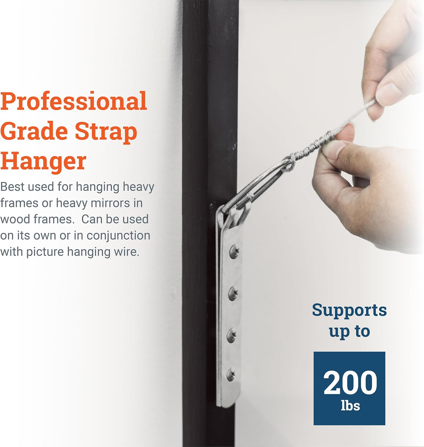 PHS Extra Large Heavy Duty D-Ring Picture Hangers - 2 Pack with Screws - D Hooks for Picture Hanging - 200 lb Capacity - 6.5" Steel Strap Hangers for Frames & Mirrors