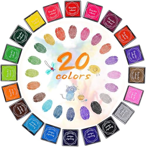 Miniatura 3 de XoreArt Almohadillas de tinta lavables para los dedos, no tóxicas, 20 colores DIY Rainbow Craft almohadillas de tinta para sellos de goma, papel,