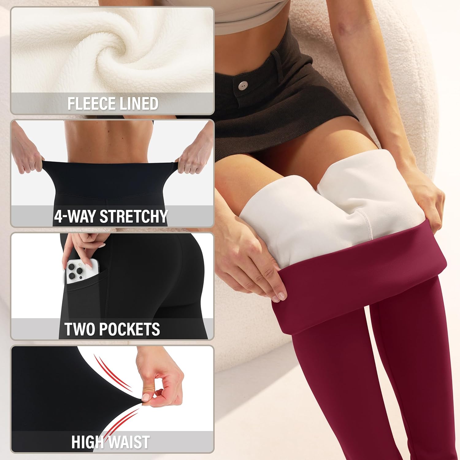 Blisset Women's Fleece Lined Leggings Thermal Warm Winter Tights High Waisted Soft Yoga Pants with Pockets - Image 5
