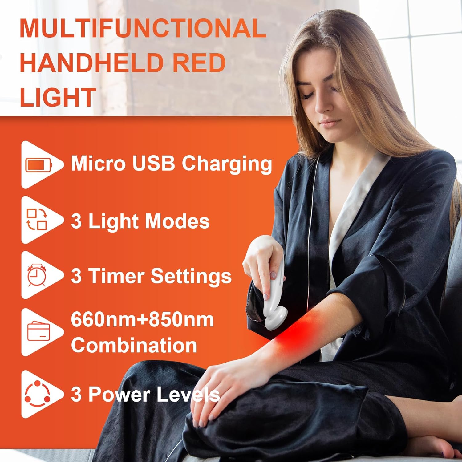 Hottoerak Portable Red Light Therapy, Handheld Red Light Therapy for Body, Near Infrared Light Therapy 660nm & 850nm at Home, Sliver