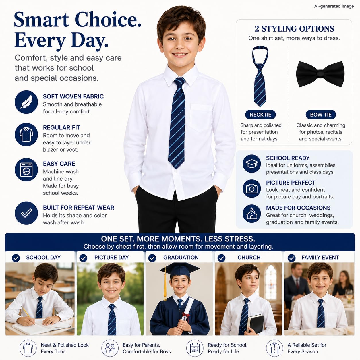 Bienzoe Garçons Uniforme Scolaire Chemise: Enfants Manches Longues Oxford Boutonnée Robe Chemises Paquet