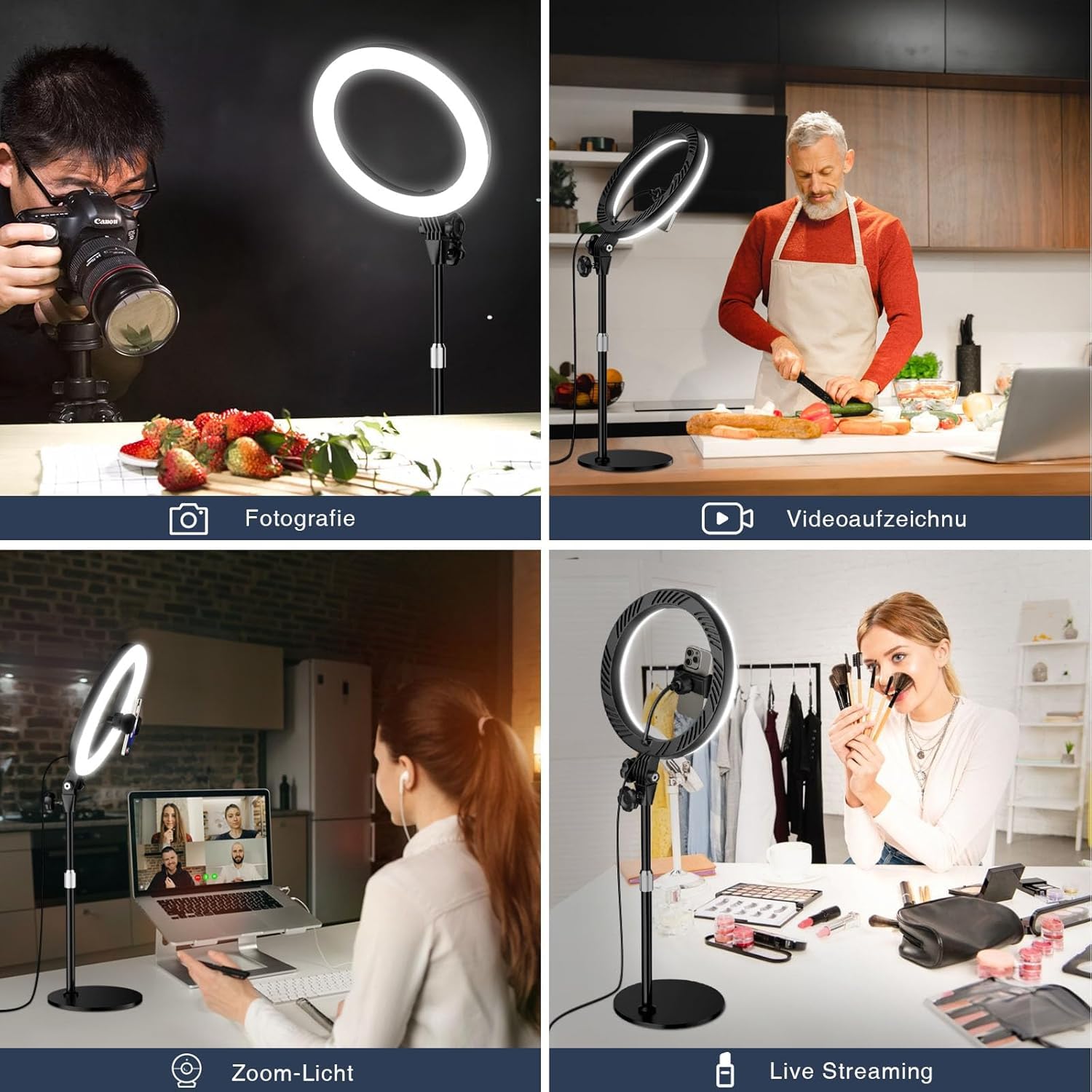 Ringlicht mit Stativ,Ring Light Tisch Selfie Licht Ringleuchte Lichtring,10.5 Zoll 3 Lichtfarben LED Ring Licht Handy stativ mit licht für Videokonferenz Streaming/Schminktisch Beleuchtung/Fotografie