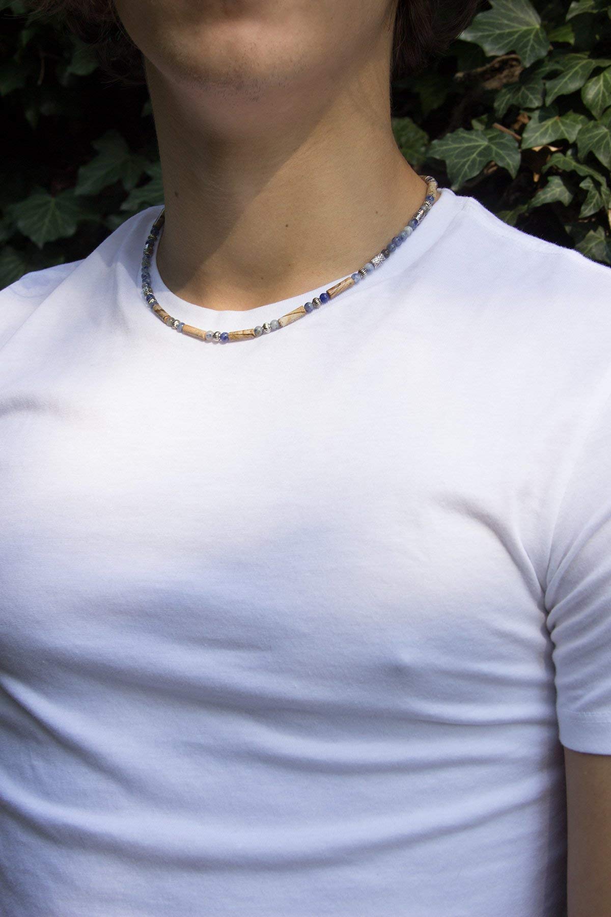 Collier en sodalite bleue et jaspe paysage pour hommes et femmes CHNA12-19