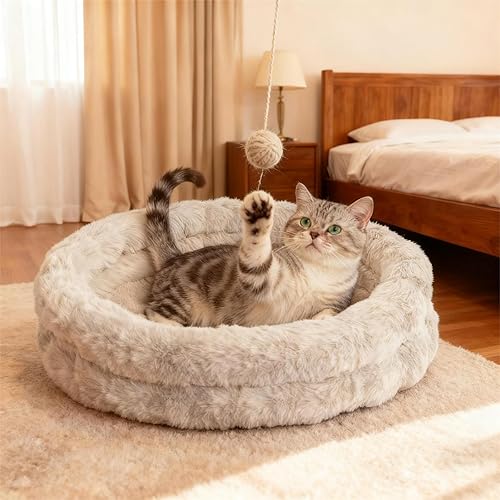 Miniatura 8 de Camas para gatos de interior, camas redondas lavables para perros pequeños y gatos, cama extraíble de piel sintética suave para cachorros y gatitos,