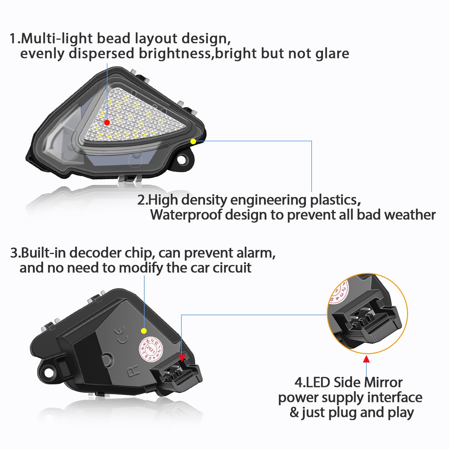 Luci LED Per Specchietti Retrovisori, 6000K Bianco, Canbus, Per Skoda Octavia Superb Kodiaq E VW T-Roc
