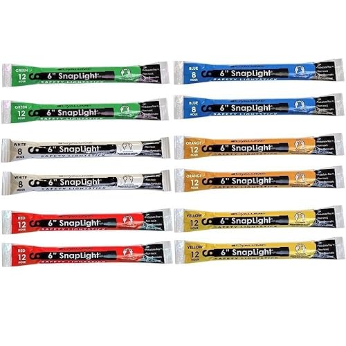 Varillas de luz de grado industrial de la marca Cyalume, SnapLight, 6 pulgadas, brillantes, multicolores, 12 unidades (verde, blanco, rojo, naranja,