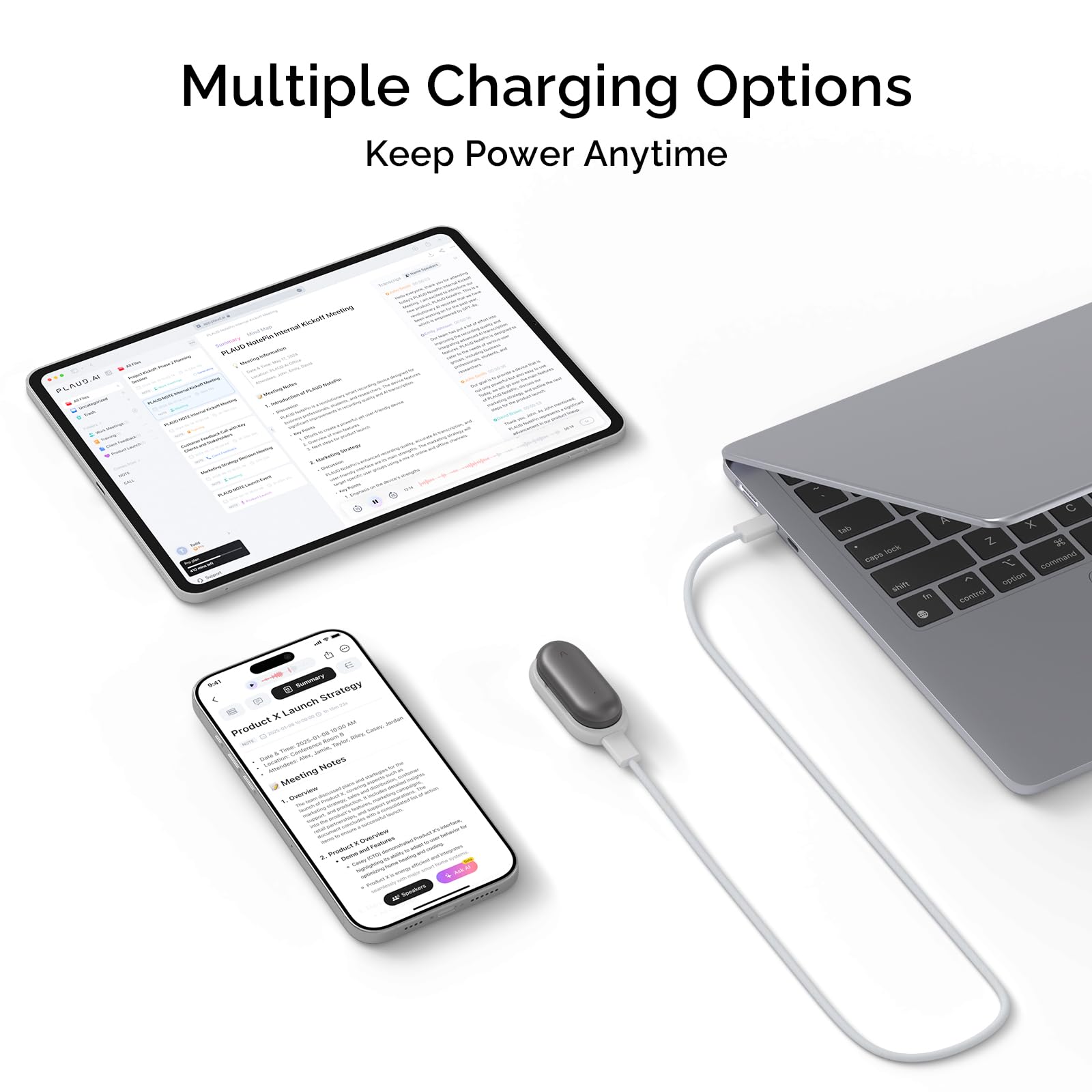 Plaud NotePin Charging Dock, Magnetic Charger Cradle with Non-Slip Base & USB-C Braided Cable - Image 3
