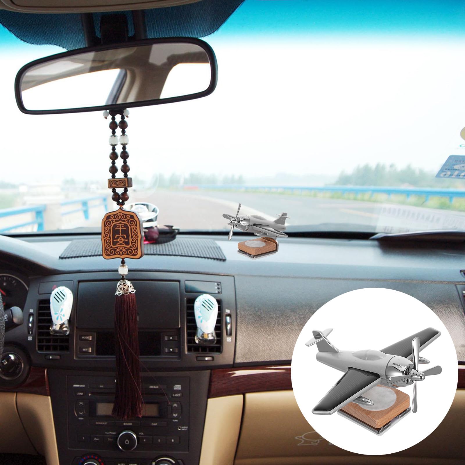 Homoyoyo Auto Ätherischen Öl Diffusor Solar Flugzeug Auto Diffusor Holzbasis Duft Aromatherapie Schreibtisch Ornamente für Büro nach Hause Weihnachten Neujahr (Ohne