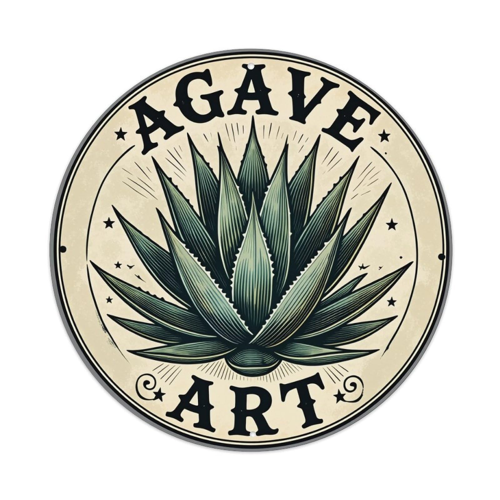 Agave Plant Art Design Emblem Round Tin Sign Vintage Metal Poster, Home Bar Garage Man Cave Cafe Indoor & Outdoor Wall Decoration 8x8Inches