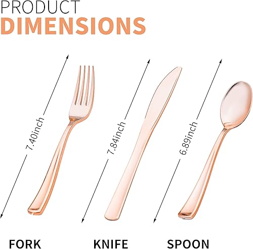 Miniatura 10 de isfangco Juego de 50 cubiertos de plástico dorado preenrollado, juego de cubiertos de plástico envuelto con 50 tenedores, 50 cuchillos, 50 cucharas