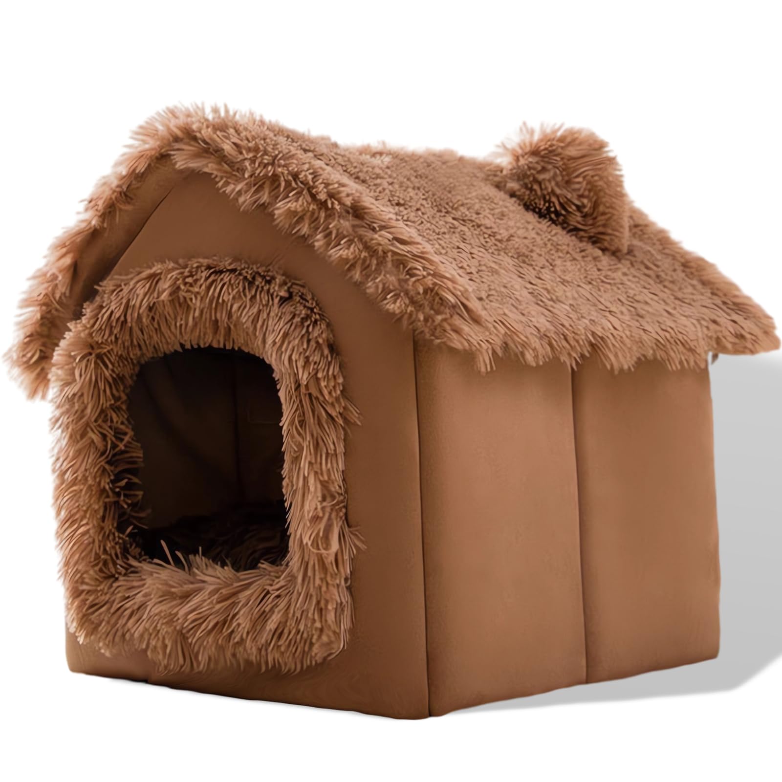 SEOUGEE Dog House, Portable Cat Kennel Bed Indoor with Removable Cushion, 3 In 1 Washable Pets Bed Cave, Removable and Foldable Non-Slip Warm for indoor Pets Puppy Kitten Rabbit