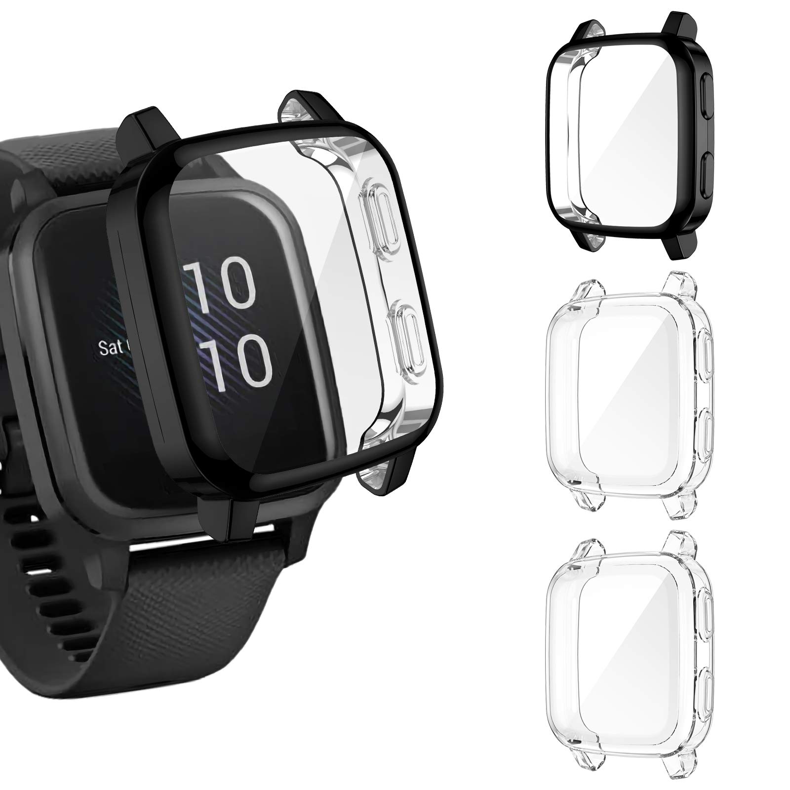 Custodia SkyBand In TPU Silicone Con Protezione Schermo Per Garmin Venu Sq – Nero + Trasparente