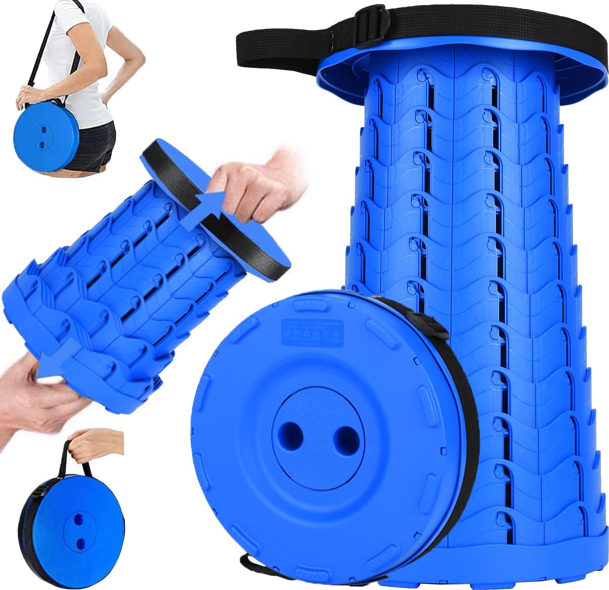 2023 Upgraded-Portable Collapsible Folding Stool, Retractable Telescoping Foldable Camping Stool for Adults for Outdoor Fishing Hiking Gardening Travel BBQ (All Blue)