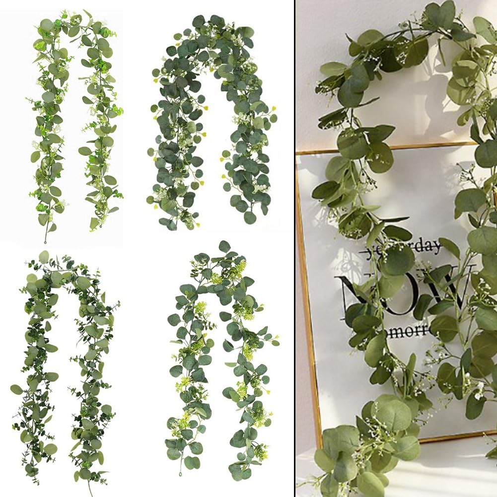 Künstliche Eukalyptus-Girlande, 2 Stück, 0,8 m, künstliche grüne Rebe für Hochzeit, Party, Heimdekoration, Wanddekoration