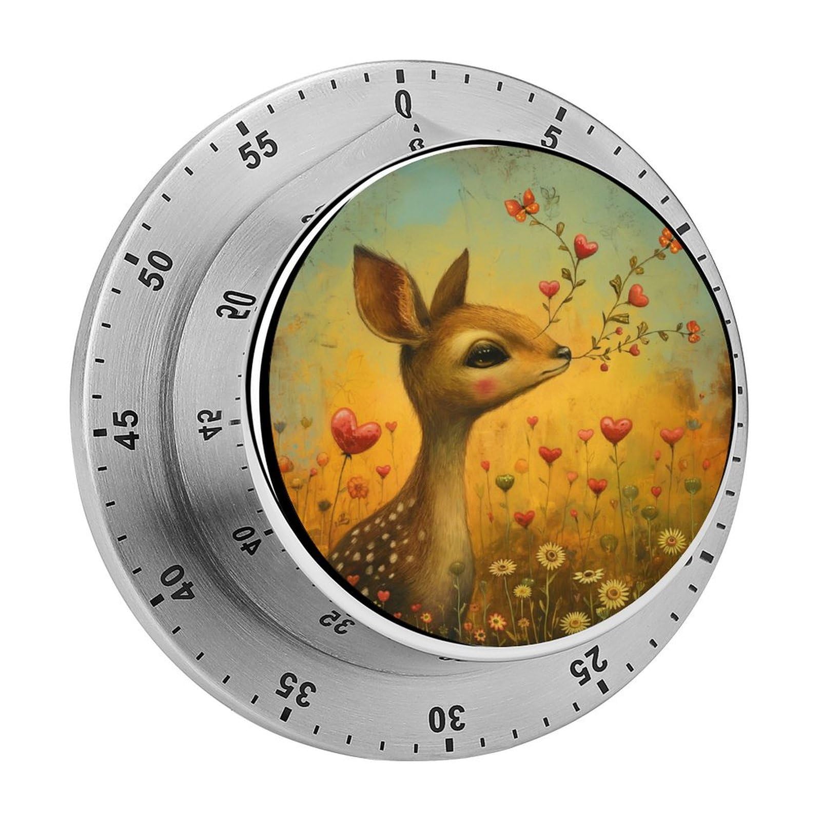 Deer Colorful Flowers Kitchen Timer Magnetic Countdown Countup Timer for Cooking Baking 8x8cm