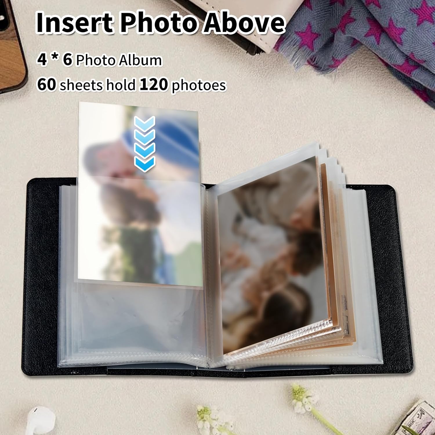 Small Photo Album 4x6 inch 120 Pockets Photos Pu Leather Cover Photo Albums With Elastic Band Design Cute Photo Album For Family Wedding Anniversary Travel - American Flag