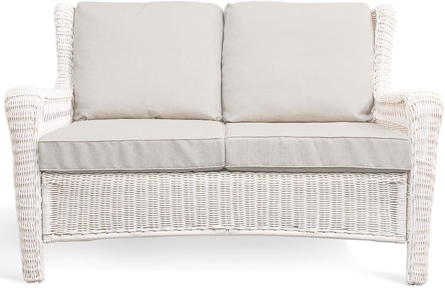 Park Meadow Outdoor Wicker Loveseat Sofa with Waterproof Cushions, All-Weather HDPE Rattan Patio Sofa, Taupe Beige | Breathable Cover, High Density Cushion, Durable HDPE Wicker