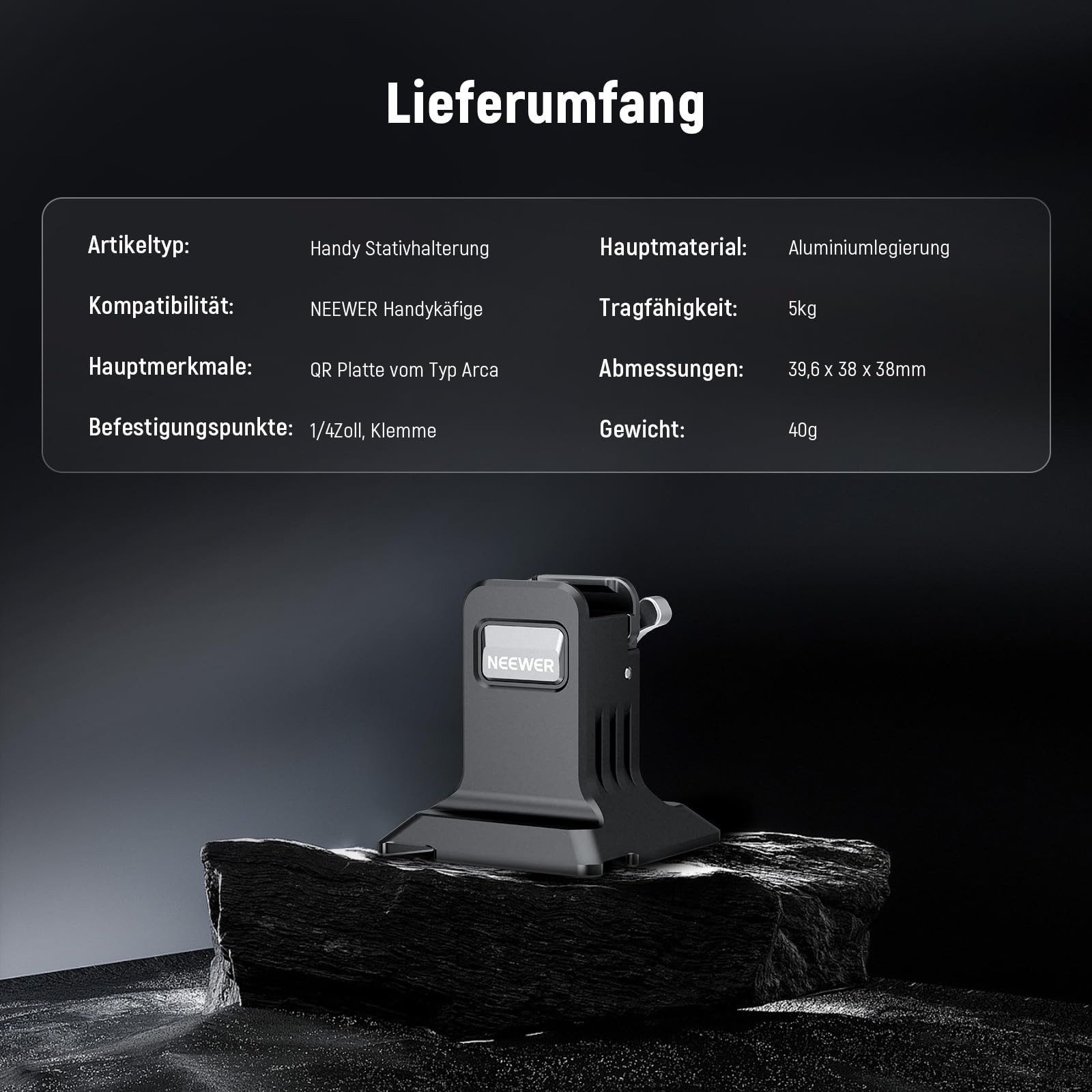 NEEWER Handy-Stativhalterung mit Arca-Basis, 6,35 mm Gewinde, Schnellspannklemme, kompatibel mit iPhone 16 Pro Max S25 Ultra Phone Cage DJI RS4 Mini R4 Pro RS3 Pro RS2 RSC2, PA124