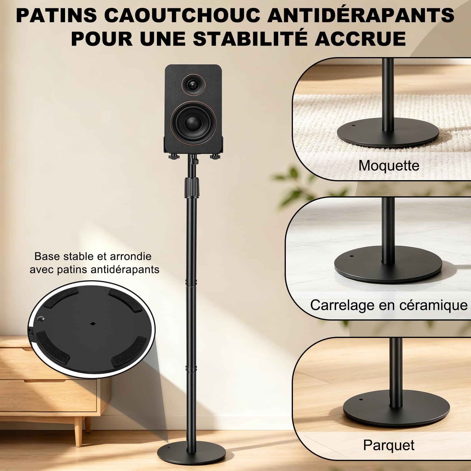 OUUTMEE Lot de 2 Support Enceinte Réglable en 3 Parties, Jusqu'à 10KG