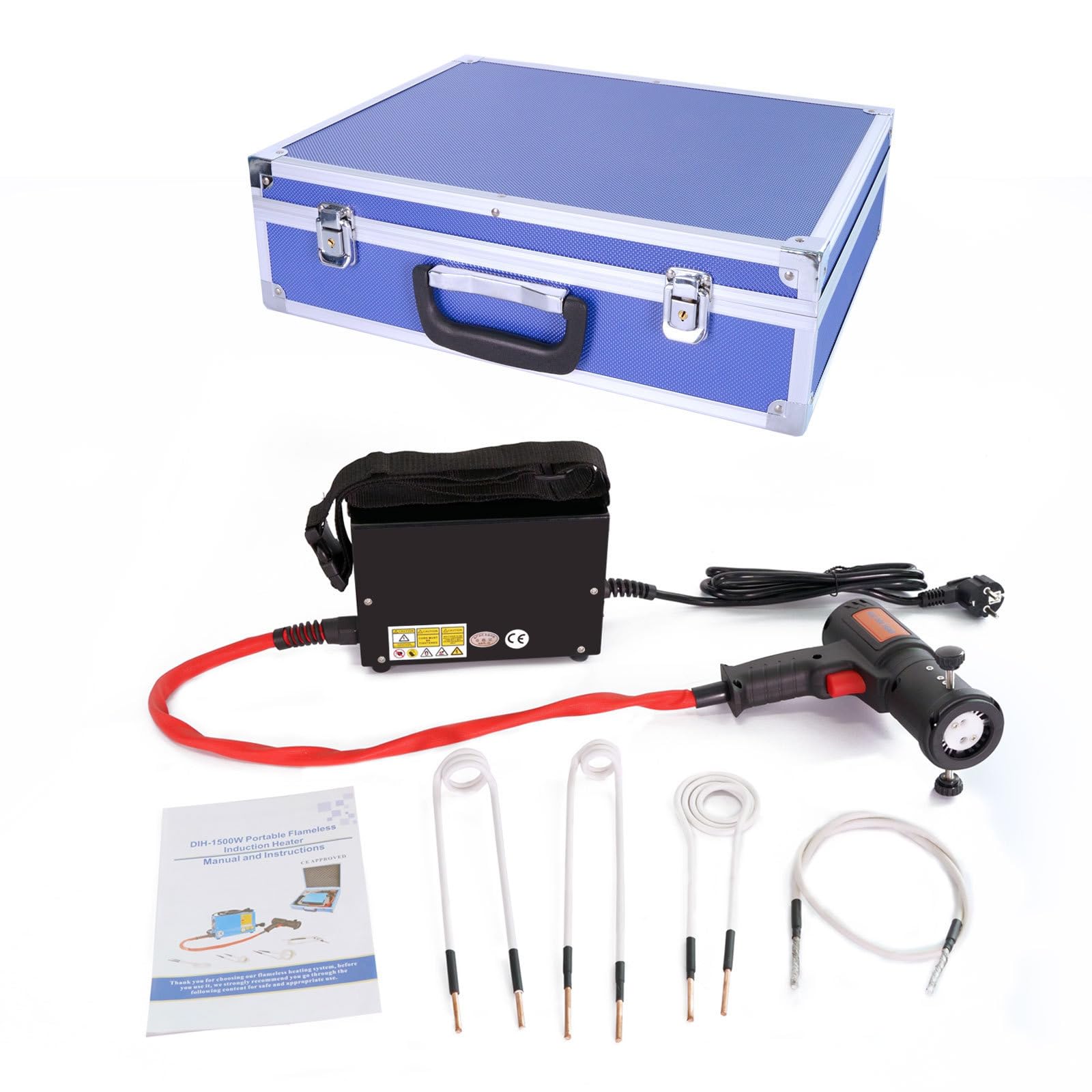 Strumento portatile per riscaldamento a induzione elettromagnetica, senza fiamma, per rimozione di bulloni, dadi, cuscinetti, con custodia, per auto, fai da te e lavori in metallo