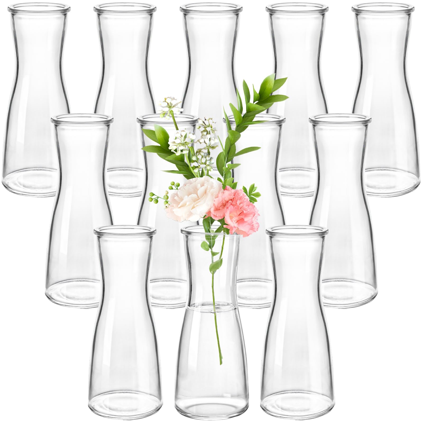 Photo 1 of Jowgut Set of 12 Glass Bud Vases, Clear Small Flower Vases for Centerpieces, 6 Oz Decorative Vase for Wedding, Birthday, Events, Dining Room