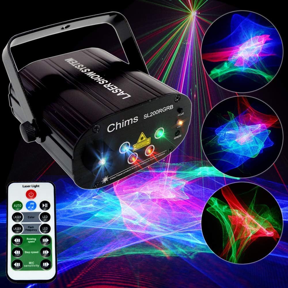 Chims DJ Party Lights Projector Red Green Blue Aurora with Blue Led Background Lights Decoration Lighting for Halloween Christmas Xmas Family Party DJ Music Show Disco Club Bar (RGB Aurora)