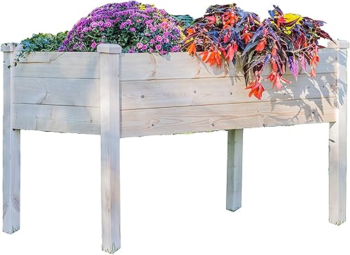 Cama de jardín elevada de madera con forro, resistente y sostenible, jardineras elevadas para exteriores con patas, camas de jardín al aire libre,