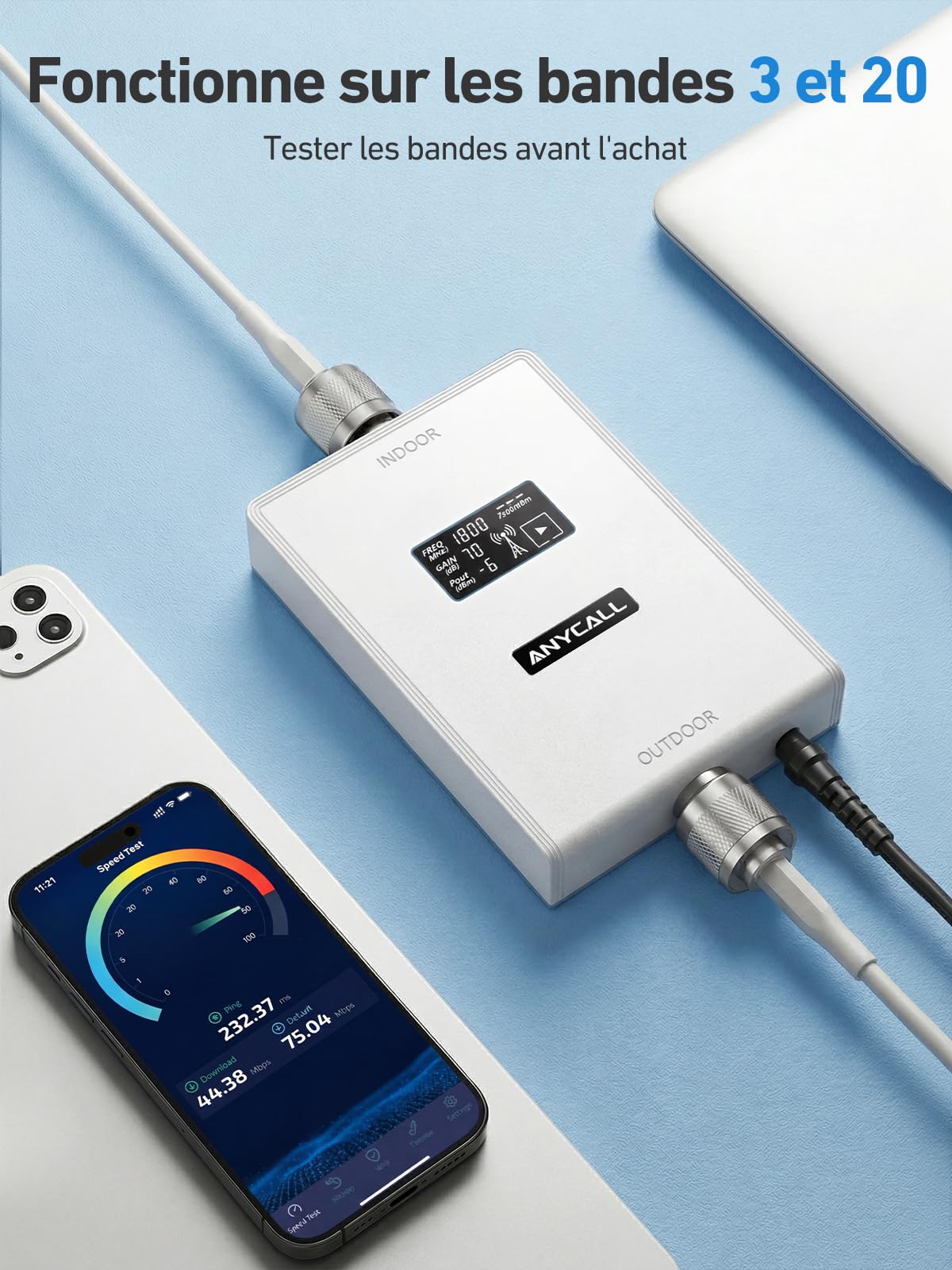 Amplificateur Reseau Mobile pour Bande 3 et 20, Amplificateur de Signal Cellulaire pour Maison Bureau, 5G 4G LTE GSM Répéteur à Gain élevé, Compatible avec Orange SFR Bouygues Telecom Free