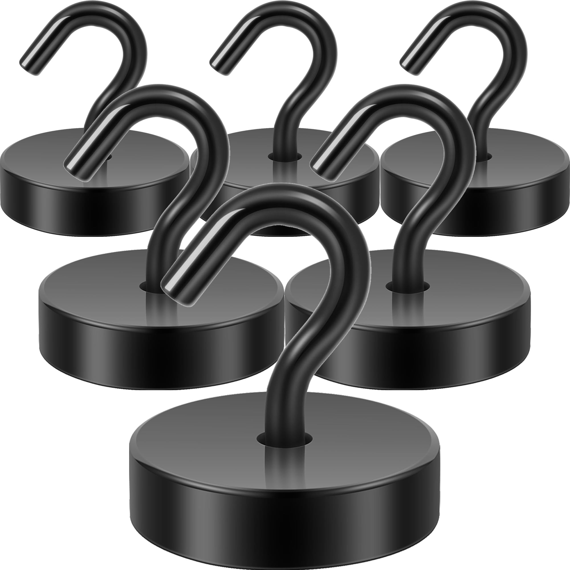 Neosmuk Neodymium Magnetic Hooks, 30 kg, Black, 6 Pieces — image 1