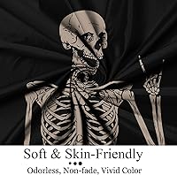 Vista 5 de Cortina de ducha de Halloween, para amantes de la música rock and roll en blanco y negro, divertida cortina de baño de esqueleto de calavera