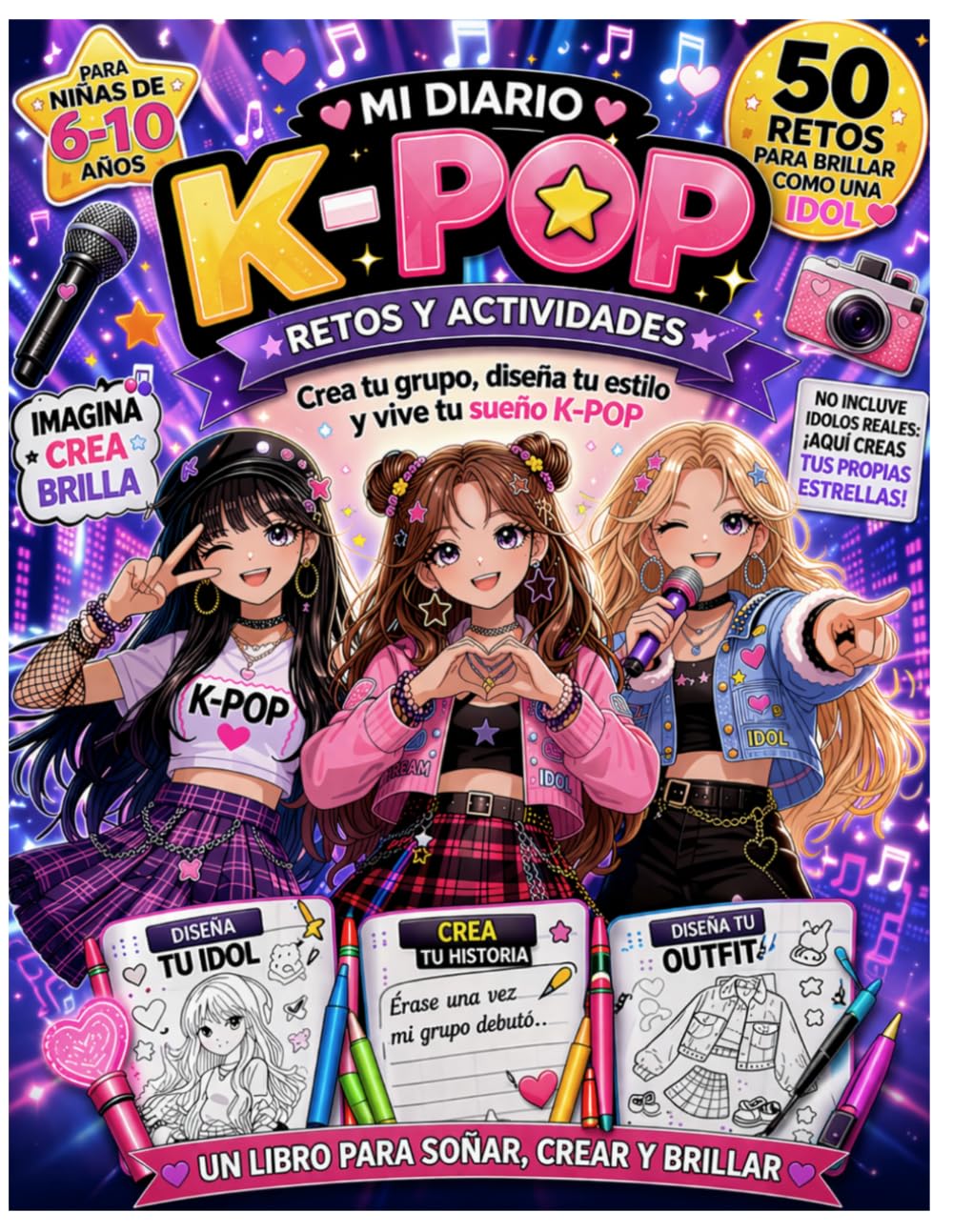 Mi Diario K-Pop: 50 retos y actividades creativas para niñas de 6 a 10 años | Crea tu grupo, diseña tu estilo y escribe tu propia historia K-pop